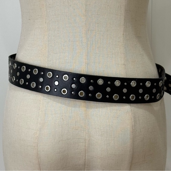 All Saints Stud Eyelet Belt M/L Black Leather Grommet Edgy Cool Rock Festival main image 4